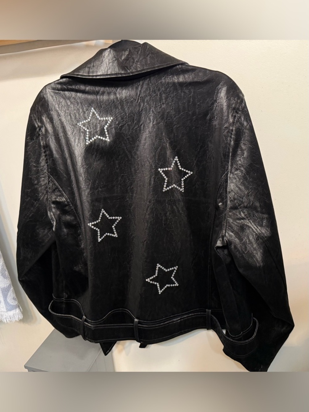 G by Giuliana Black Label Faux Leather Moto Jacket Star Bling Studs 2X - Picture 4 of 5